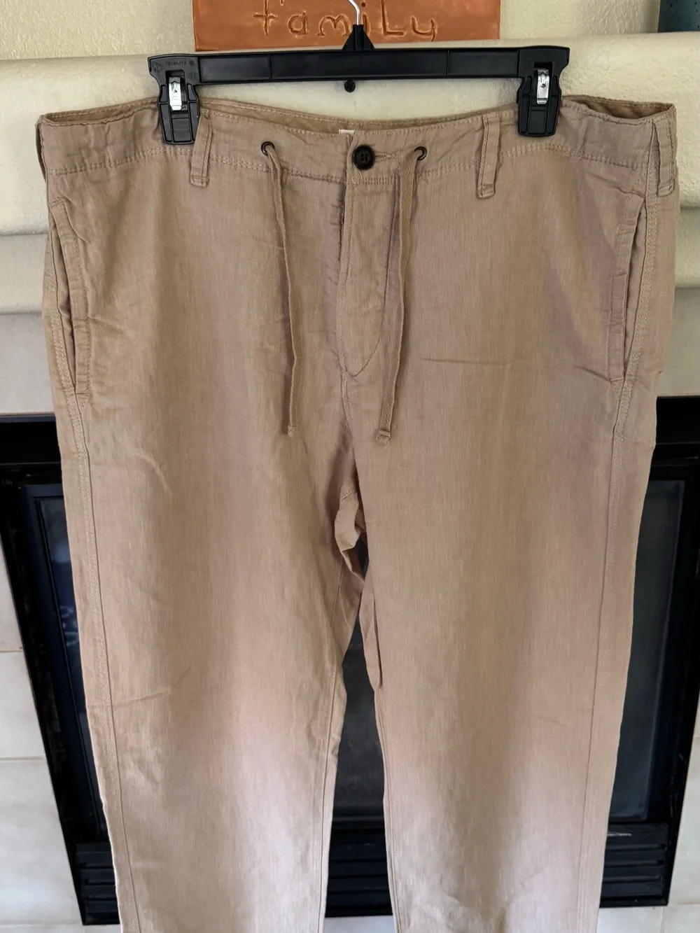 H&M L.O.G.G. Men’s Linen Blend Drawstring Pants Beige Regular Fit Size 36